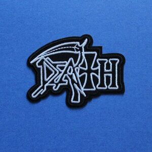 💀 Death Iron-On Patch – White / Black (3.2” x 2.5”)